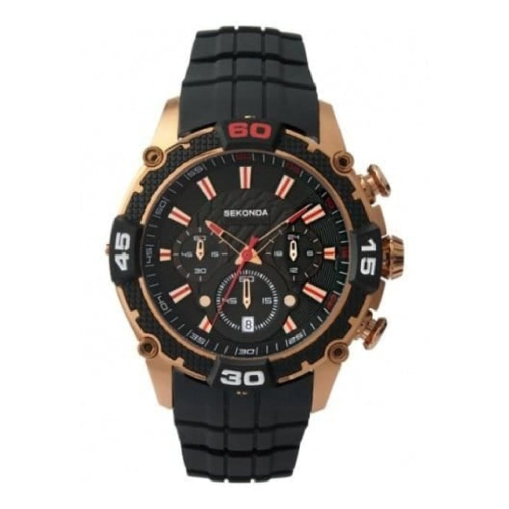 Black Rubber Strap & Rose Gold Case Gents Watch