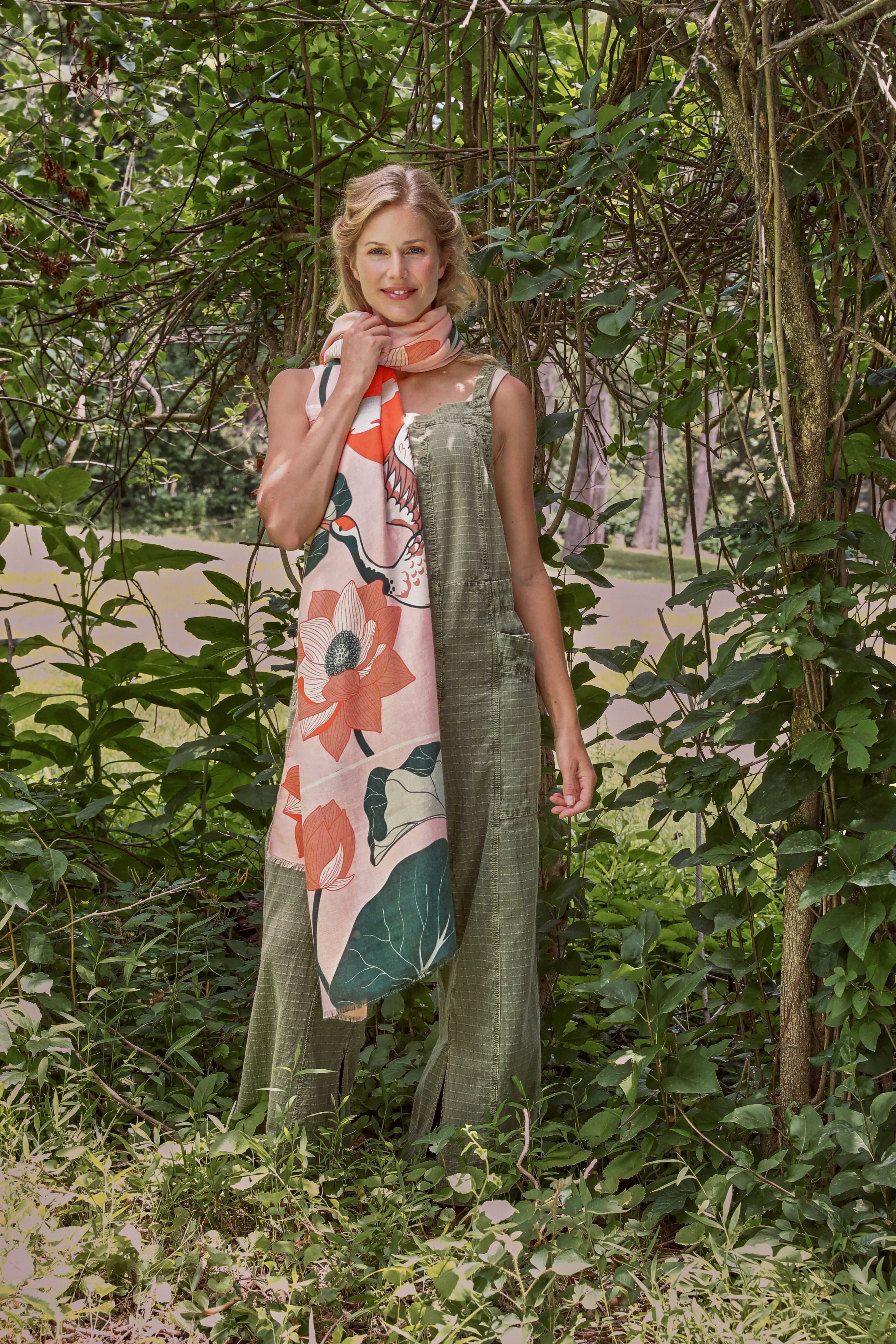 Crane at Sunrise Print Scarf - Petal