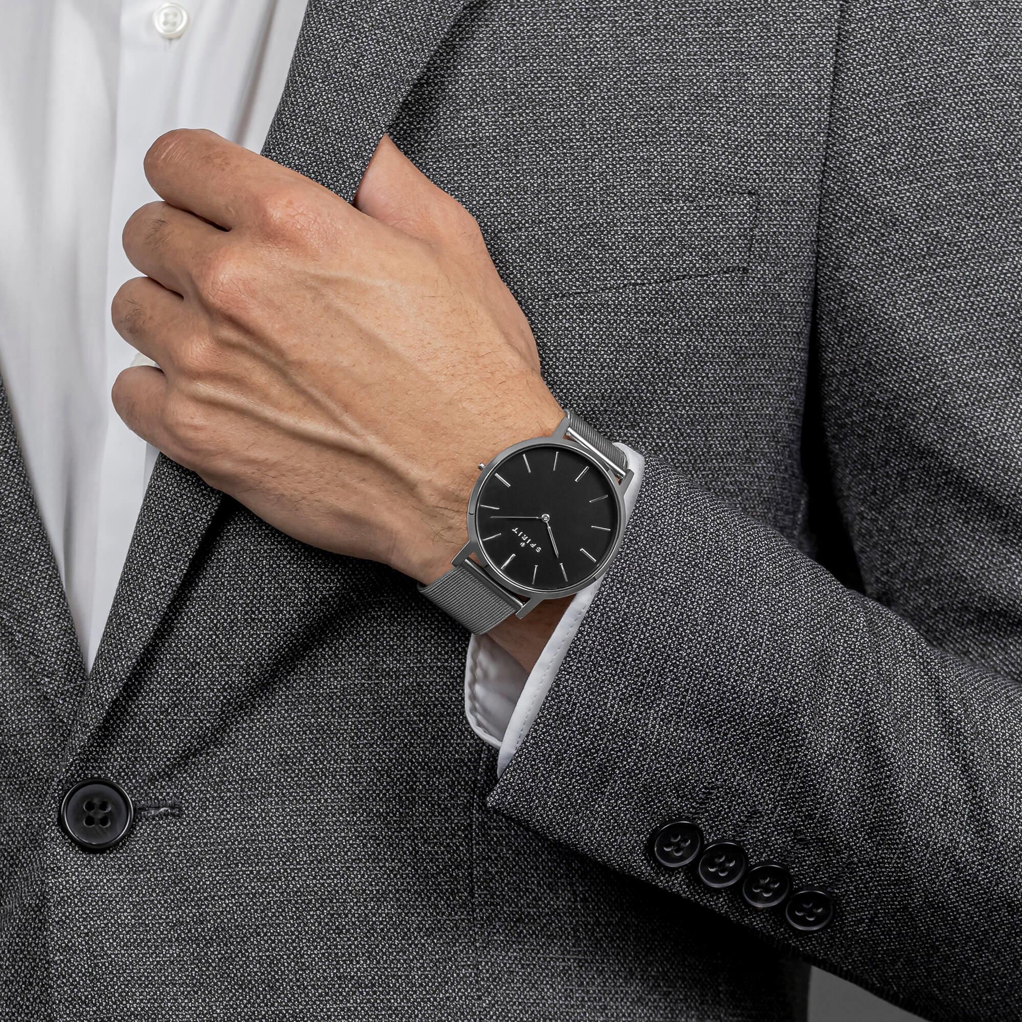 Gents Polished Silver Stainless Steel Mesh Watch