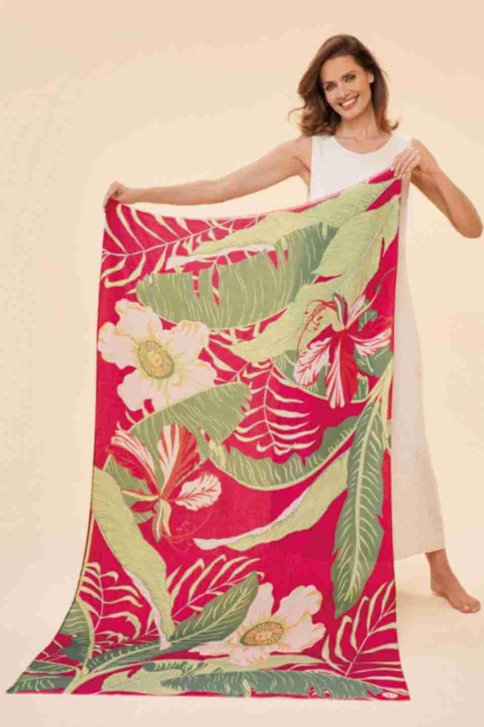 Delicate Tropical Print Scarf - Dark Rose