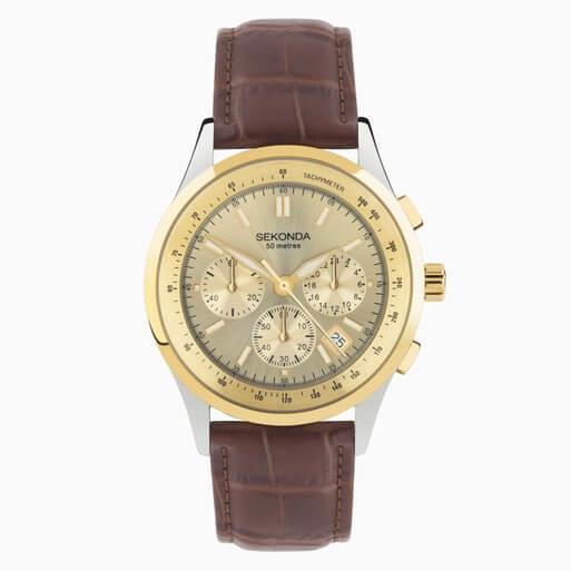 Racer Chronograph Champagne Dial With Two Tone Case & Brown Leather Strap Men's Watch