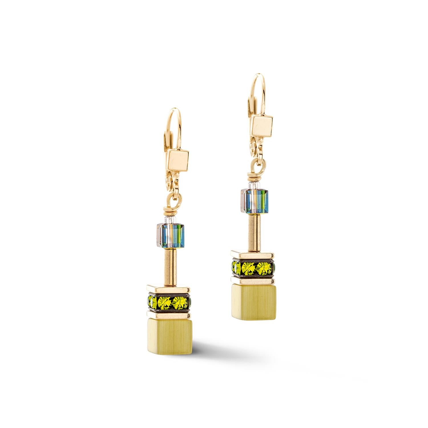 GeoCUBE Iconic Mono Gold Plated Olive Pierced Earrings