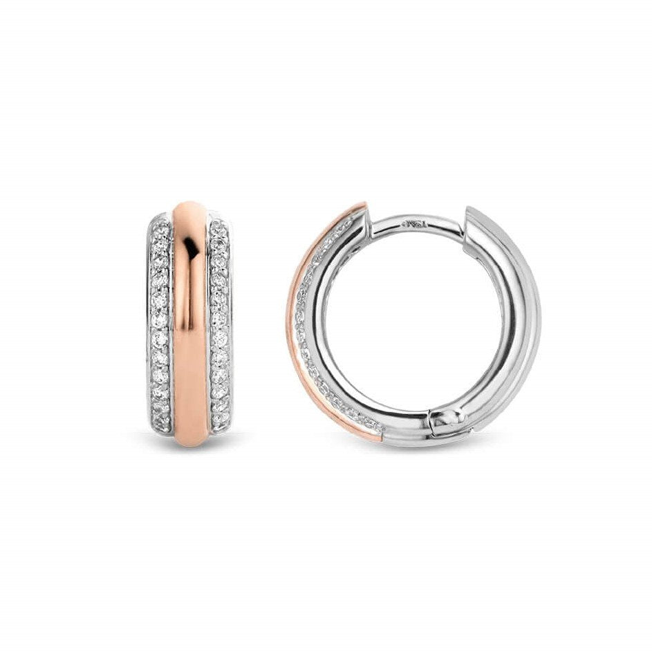 Two Tone CZ Hoop Earrings