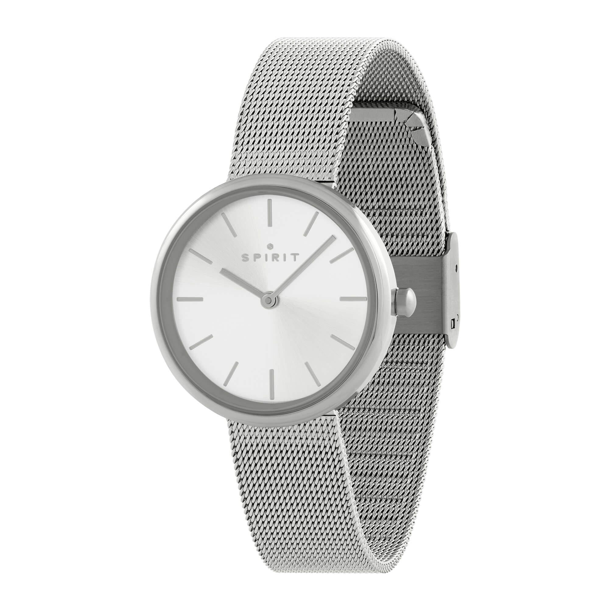 Ladies Polished Silver Stainless Steel Mesh Bracelet Watch