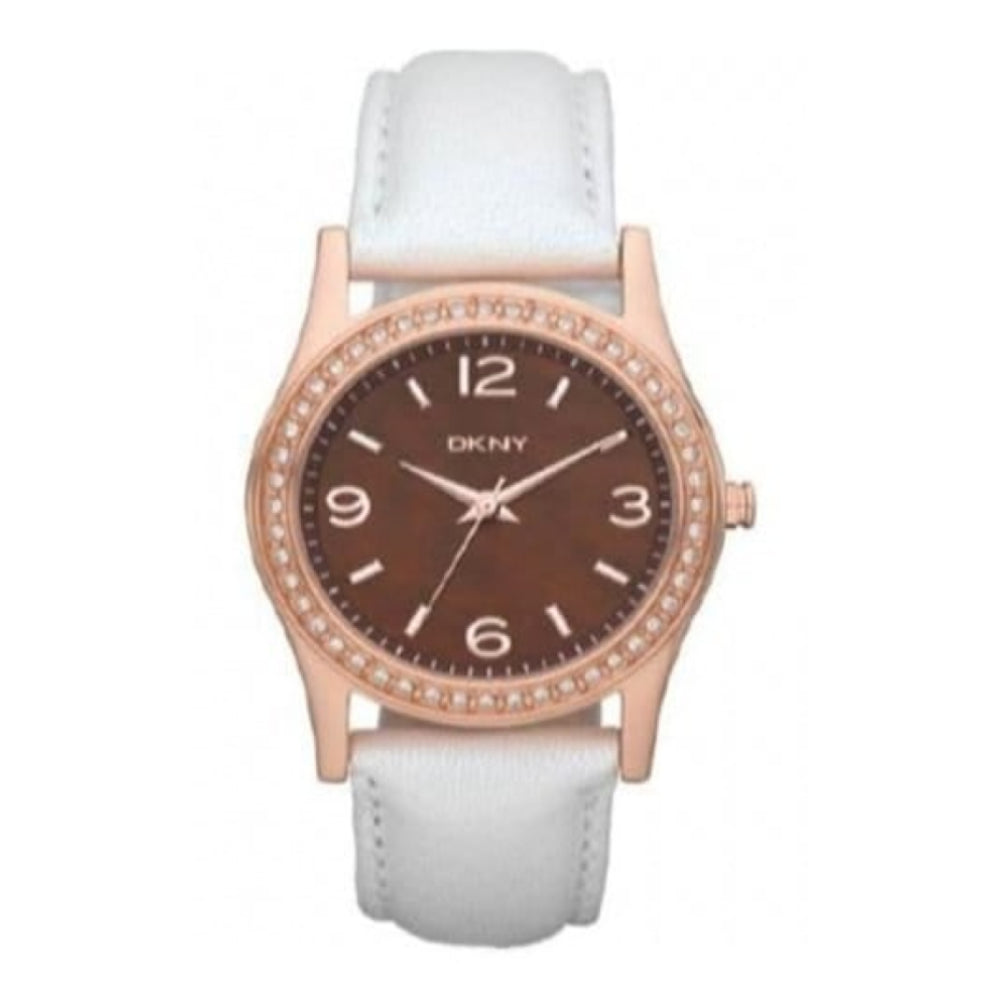 Ladies White Leather Crystalised Mother Of Pearl Dial Watch