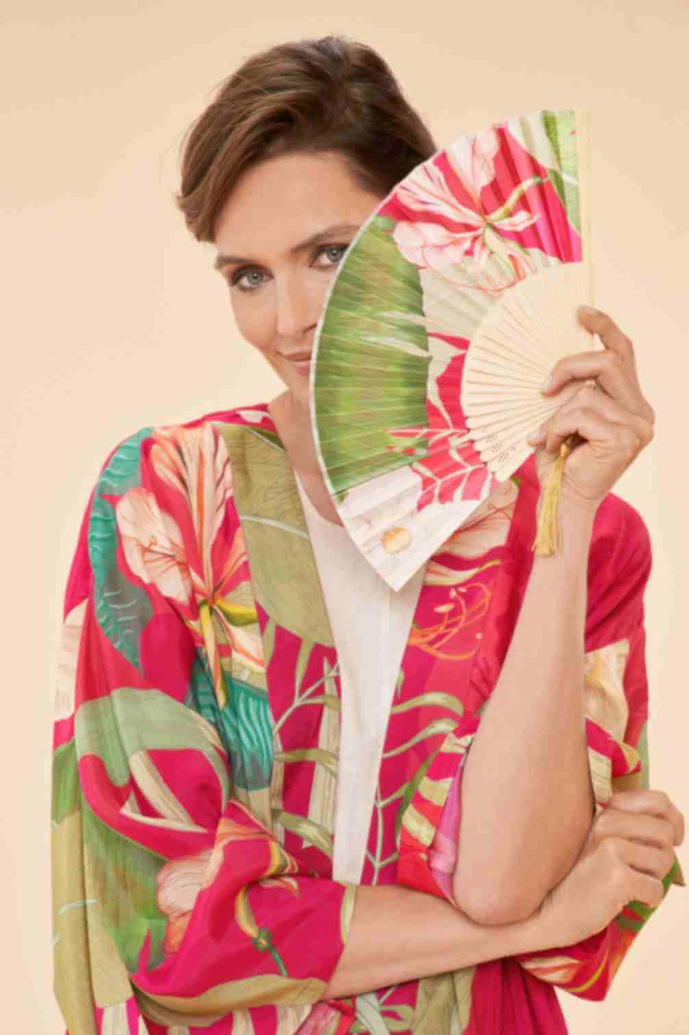 Delicate Tropical Kimono Gown - Dark Rose