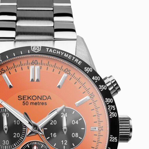 Velocity Chronograph Orange Dial & SS Bracelet Strap Men's Watch