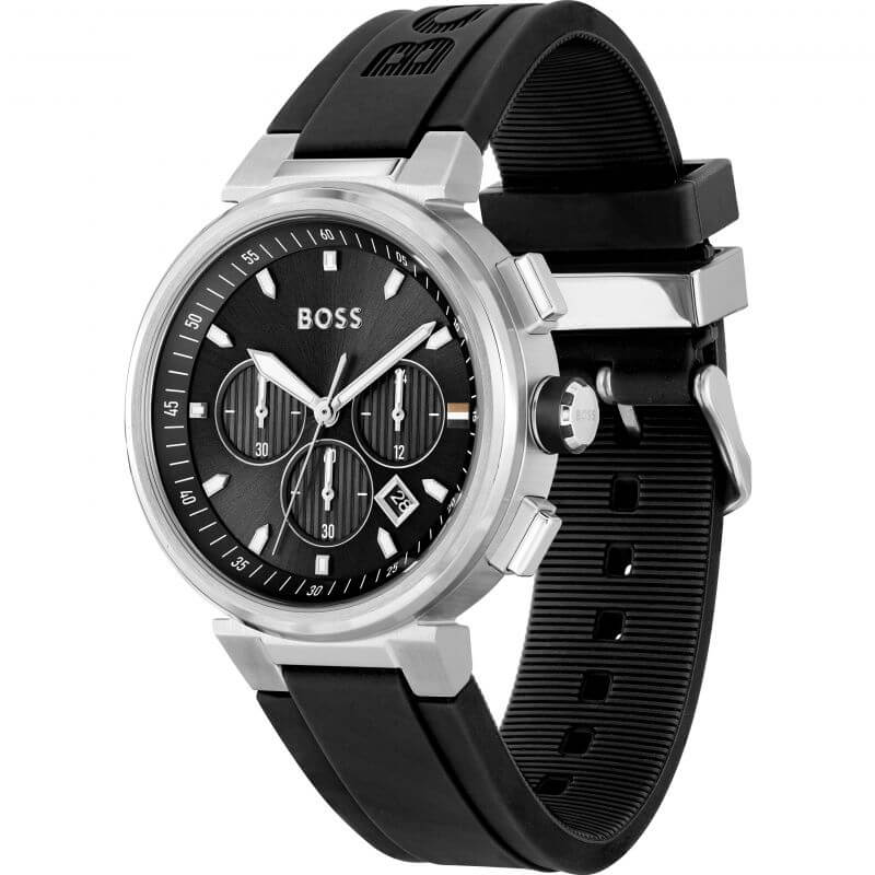 One Black Chronograph Dial Silicone Strap Watch