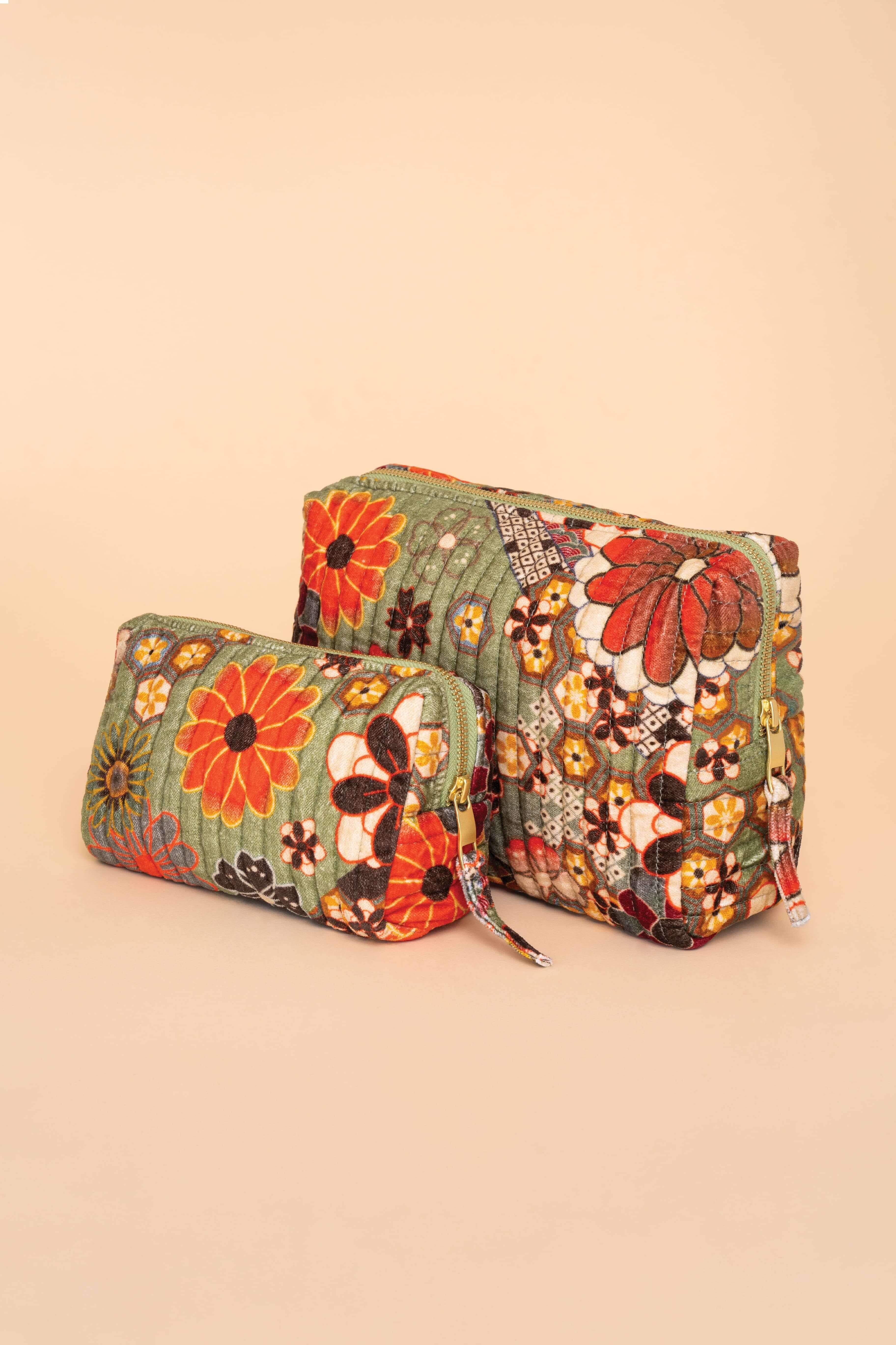 70s Kaleidoscope Floral Small Quilted Vanity Bag - Sage