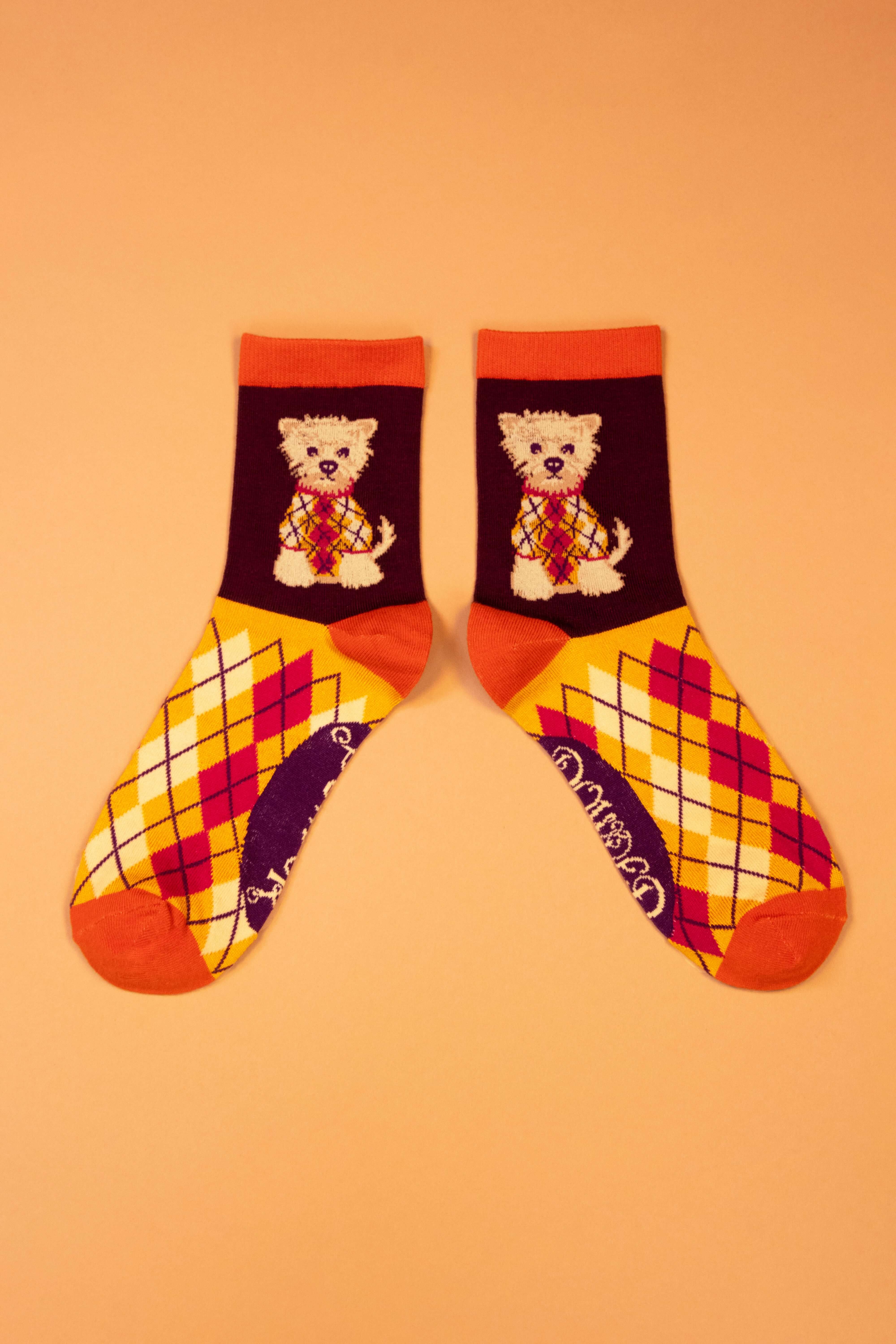 Argyll Westie Ankle Socks- Damson
