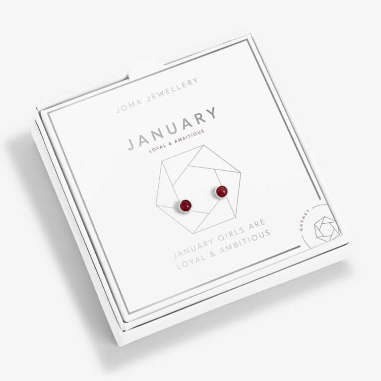 January Garnet Birthstone Boxed Earrings