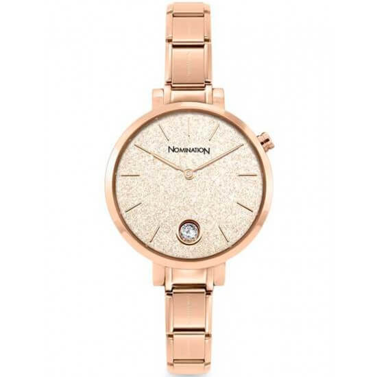 Composable Paris Watch With Rose Gold Tone Round Rose Glitter & CZ Dial