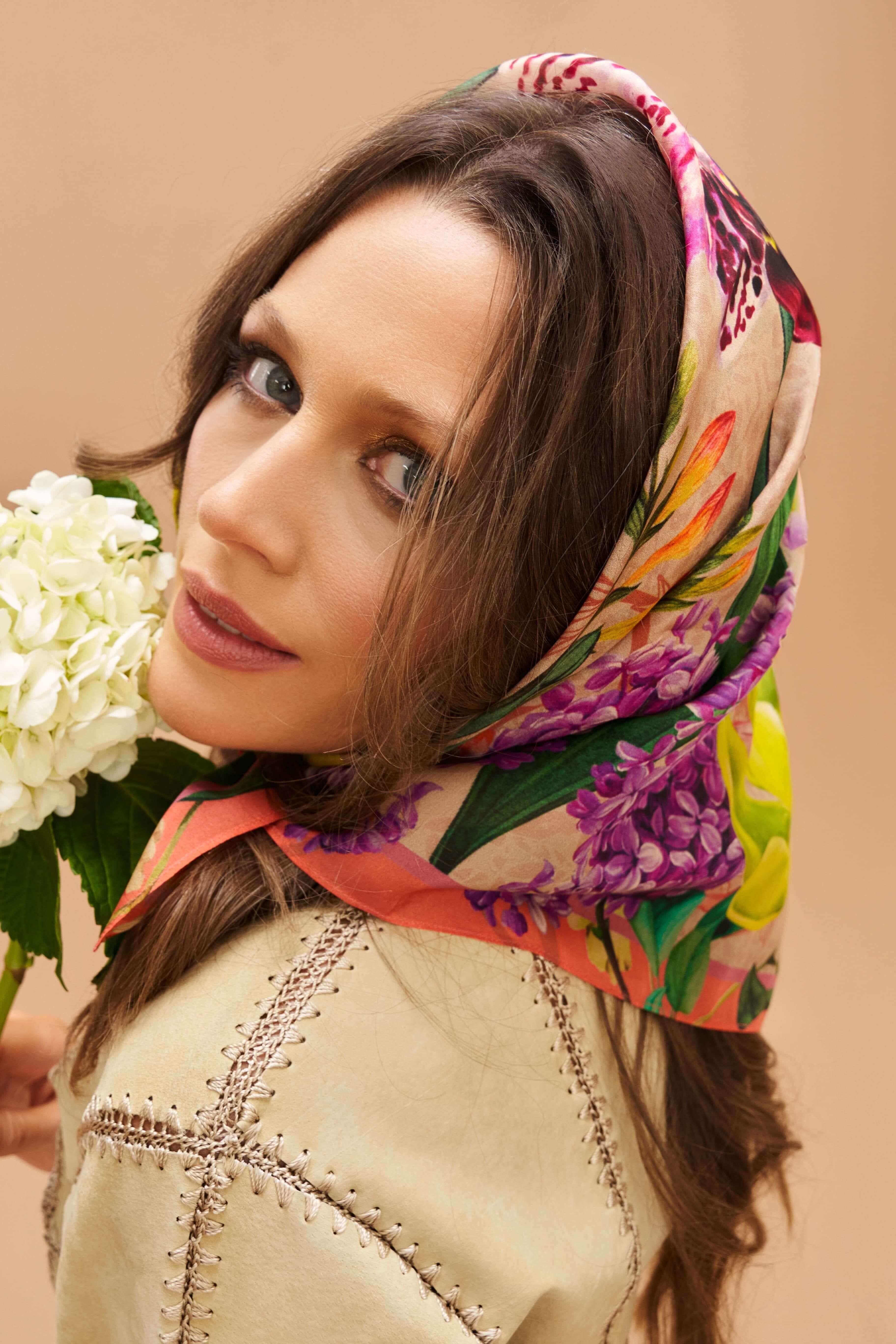 100% Silk Exotic Evening Scarf - Cream