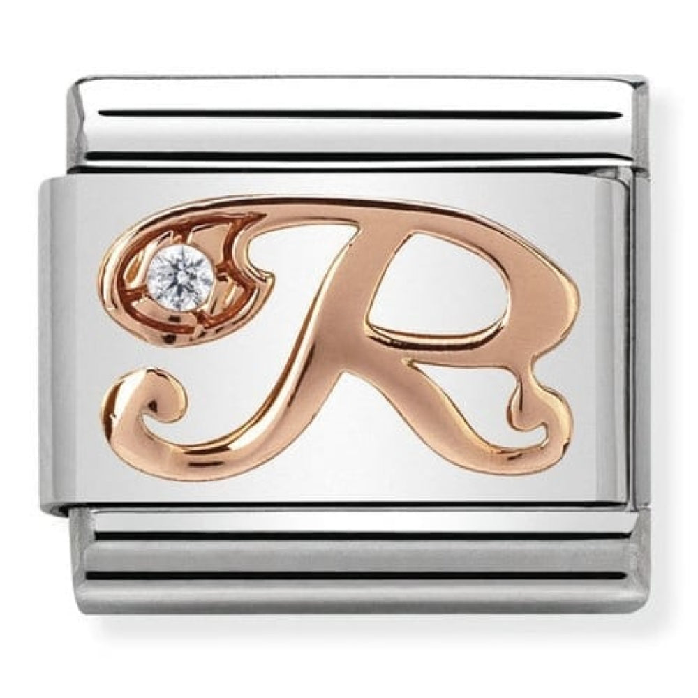 Classic Rose Gold Cubic Zirconia Letter R