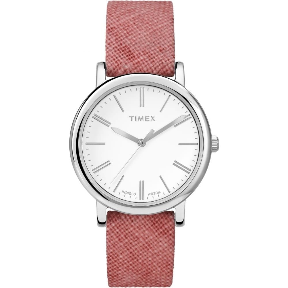 Classic round 33 coral linen strap white dial silver tone