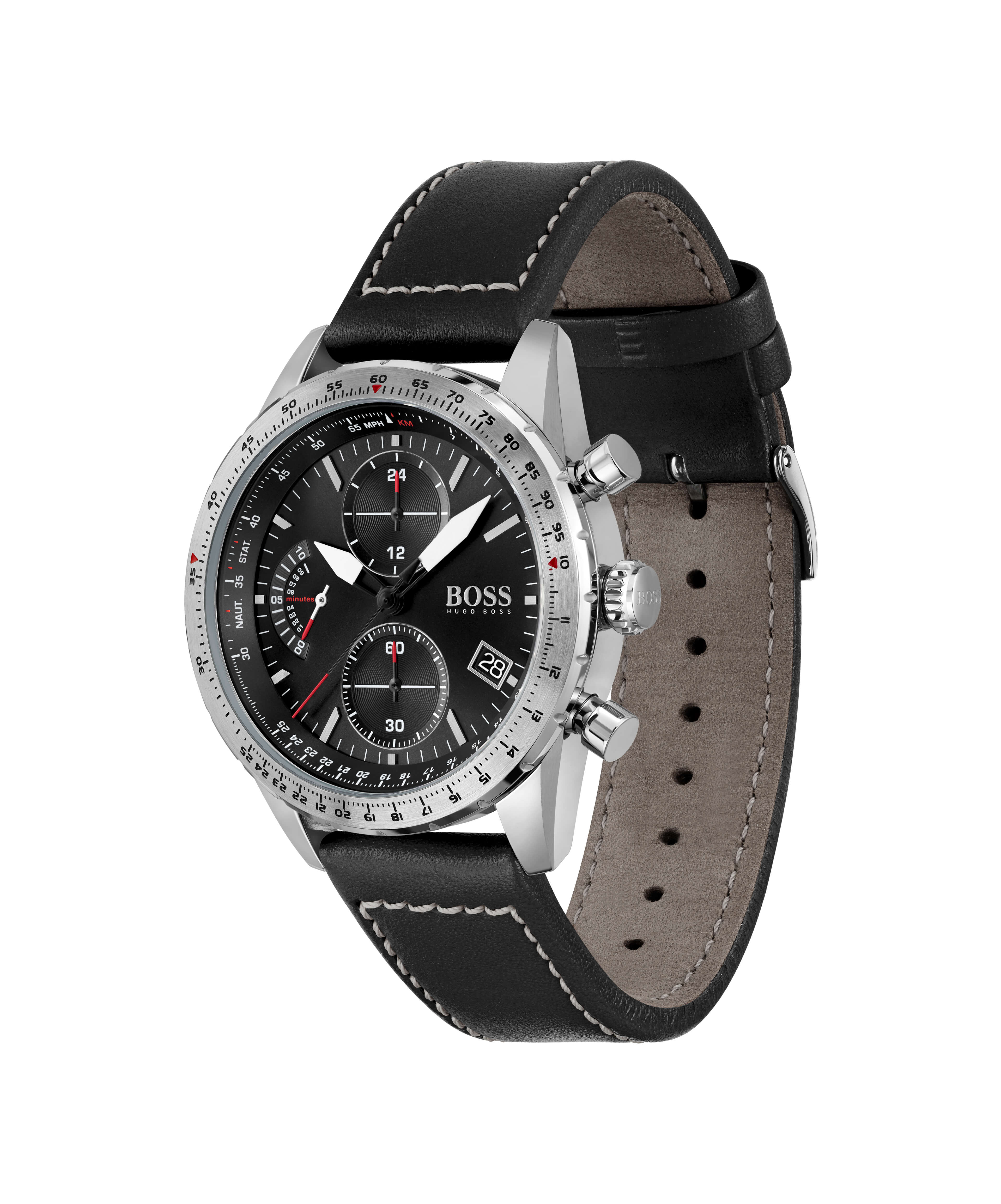 Pilot Edition Chrono Black Dial & Black Leather Strap Gents Watch