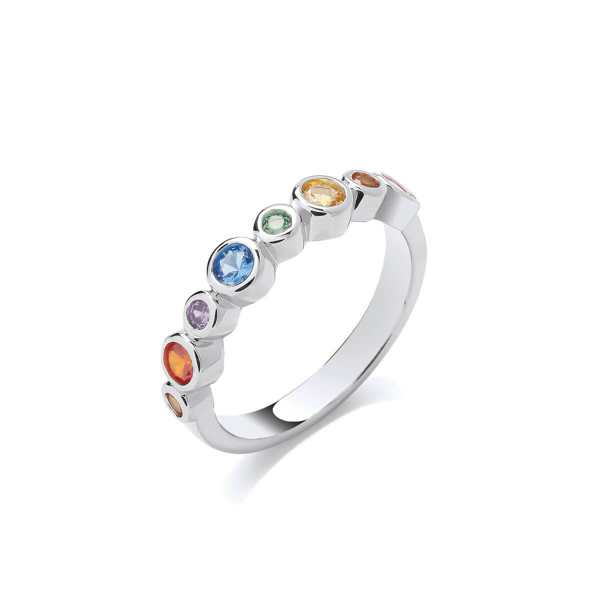 Silver & Rainbow Cubic Zirconia Bubble Ring- 7/N