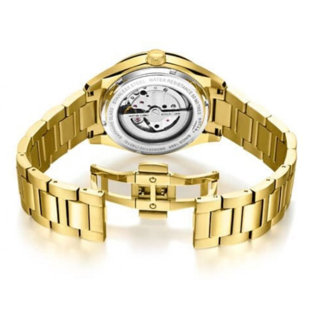 Gold Tone Stainless Steel White Dial & Bracelet Strap Gents Havana Automatic Watch