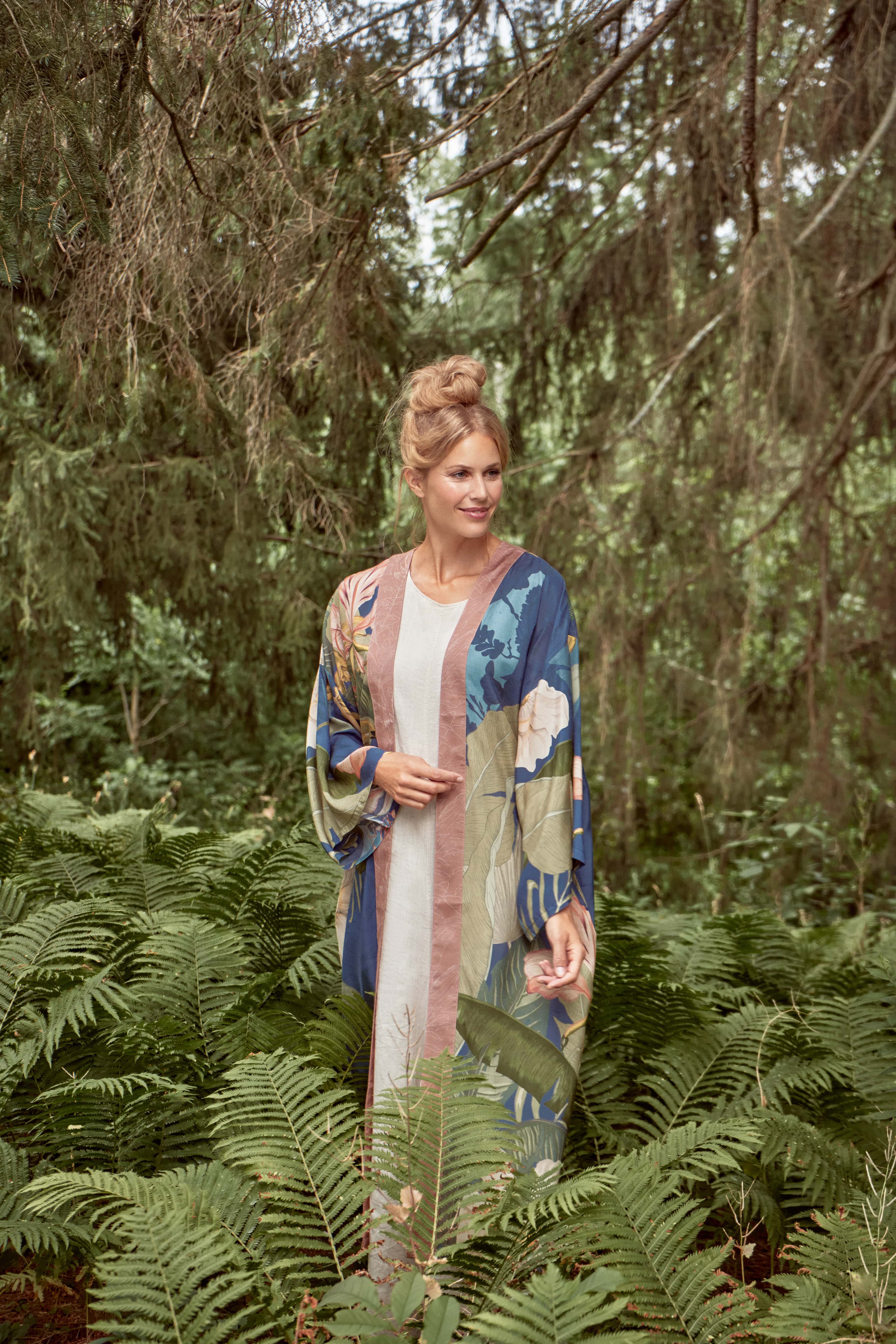 Delicate Tropics Kimono Gown - Indigo