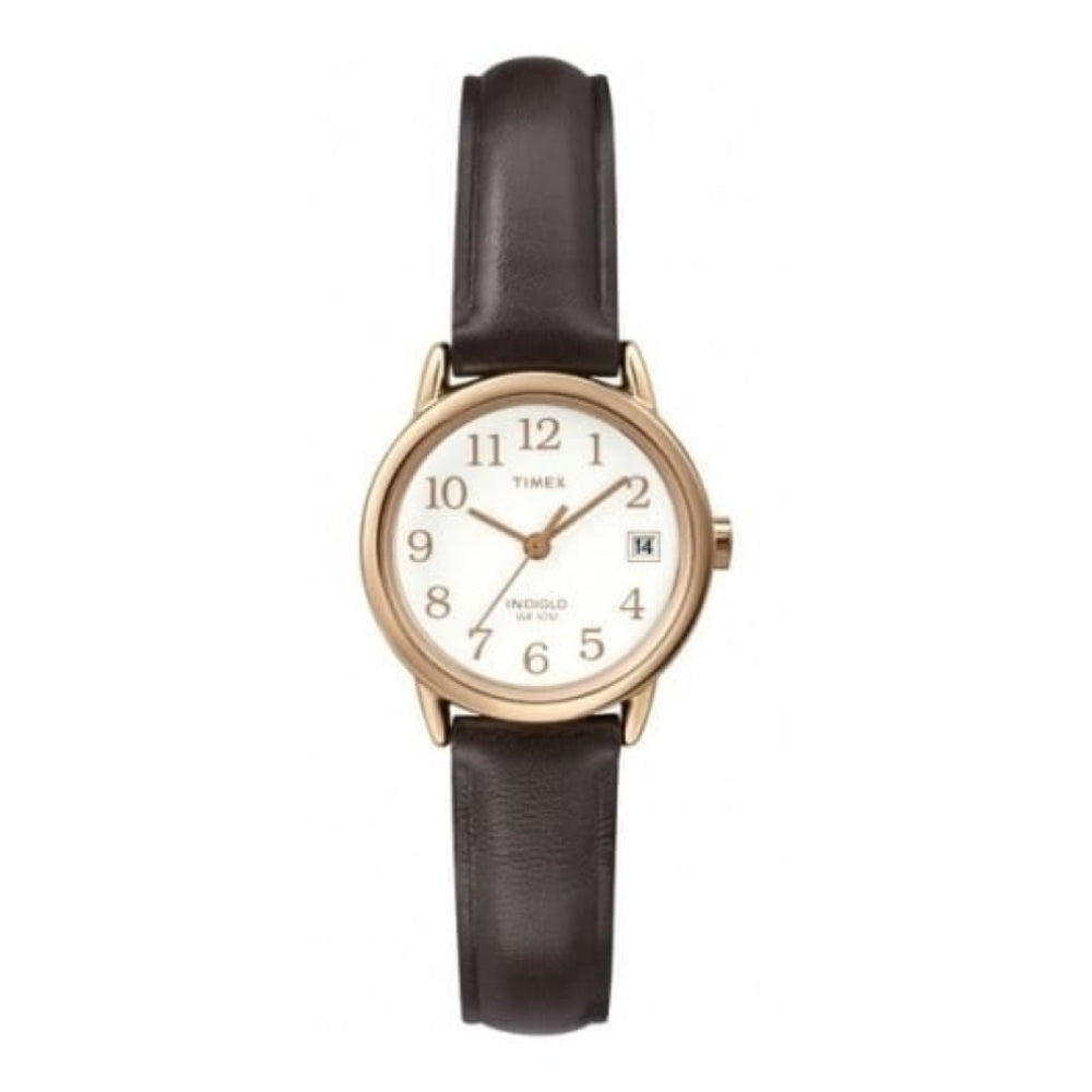 Ladies Rose Gold Tone Wristwatch With Leather Strap