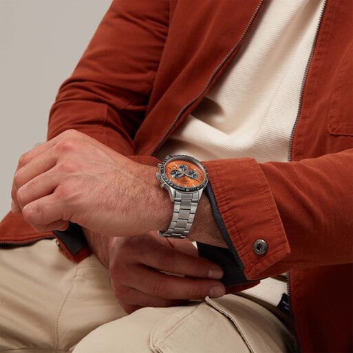 Velocity Chronograph Orange Dial & SS Bracelet Strap Men's Watch