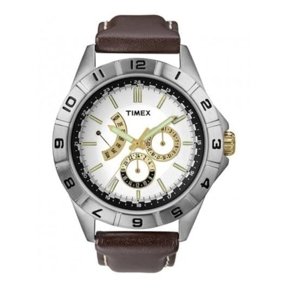 Gents Luminious Dial Hands & Brown Leather Strap Watch