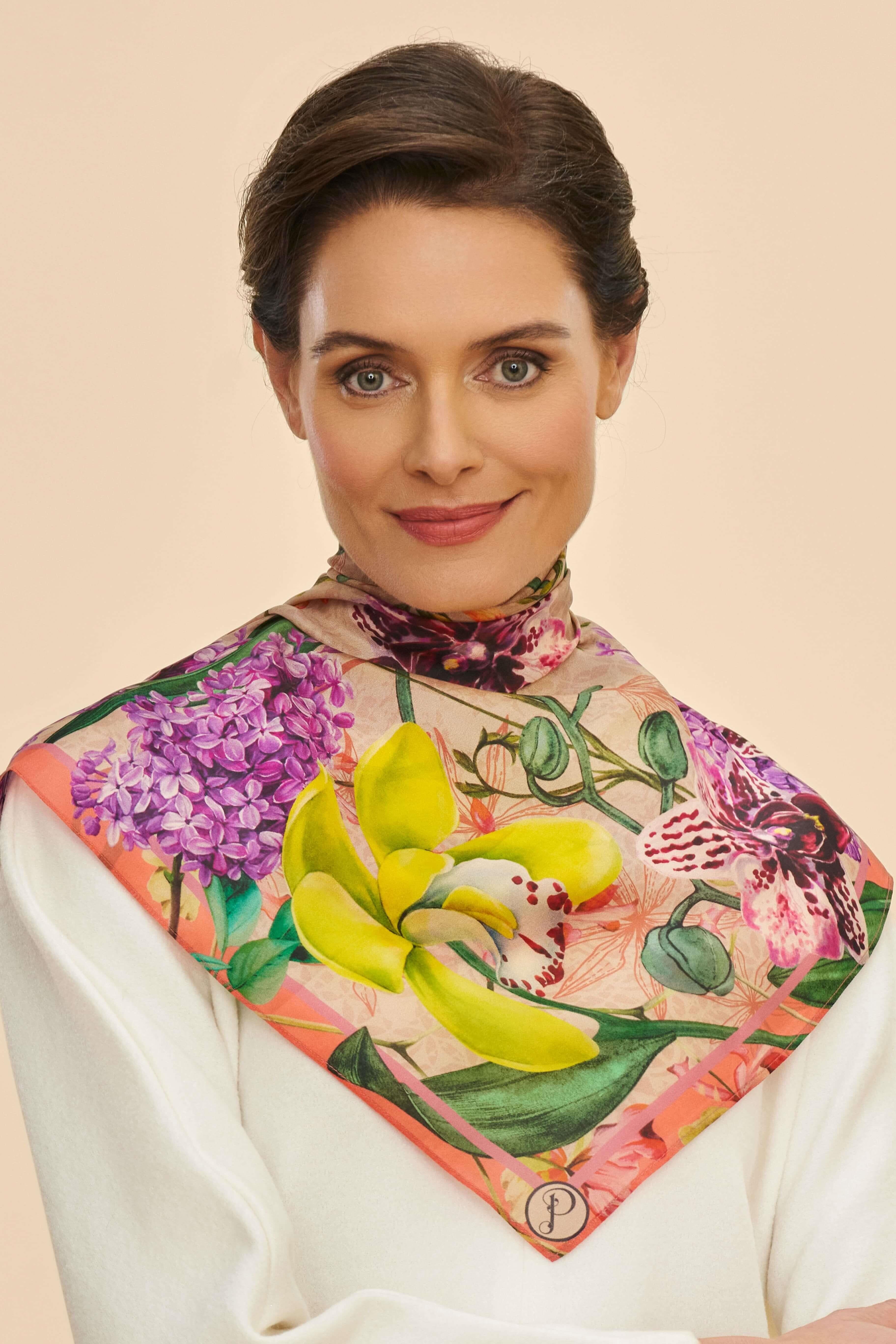 100% Silk Exotic Evening Scarf - Cream