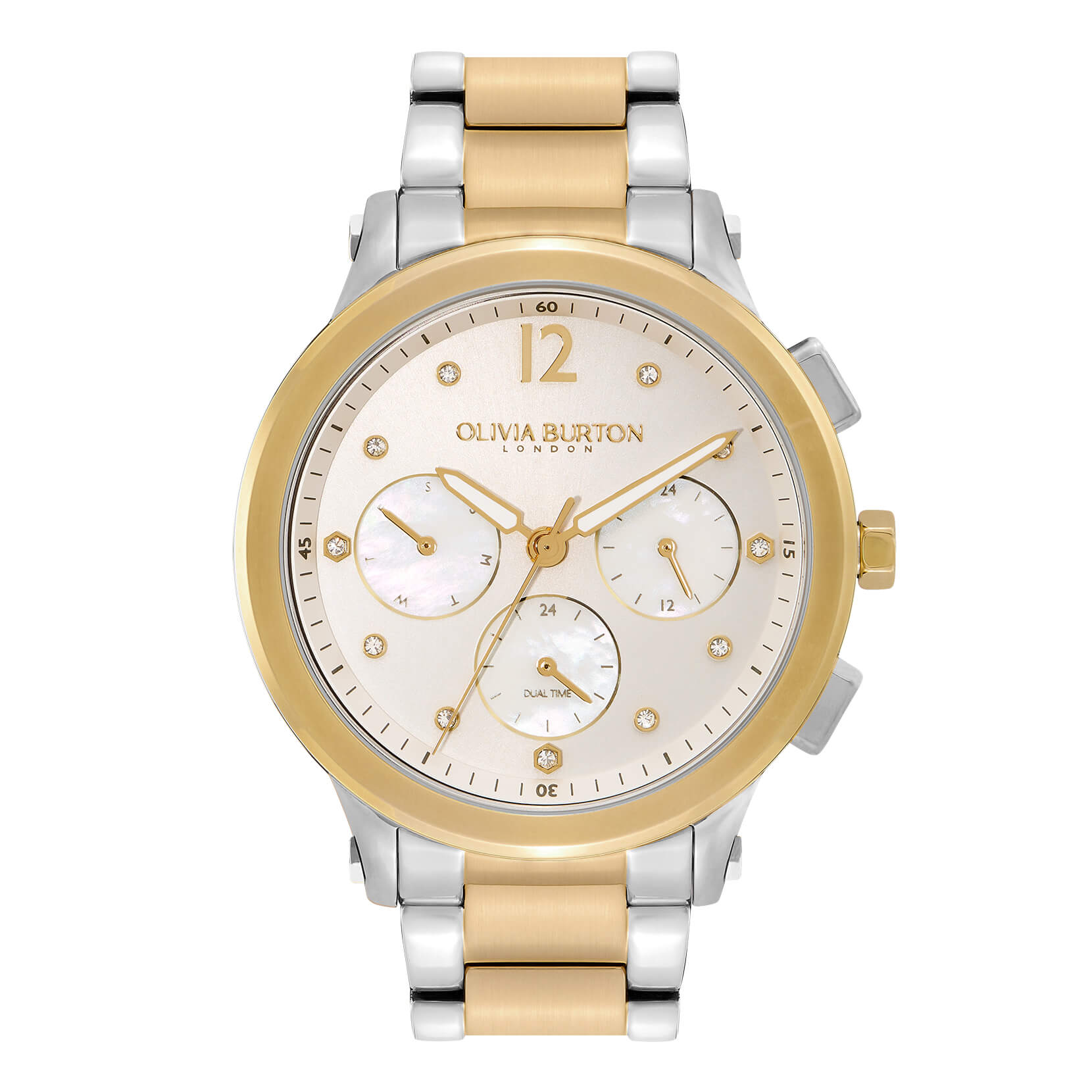 Sports Luxe Multi-Function Metallic White & Two Tone Bracelet Watch