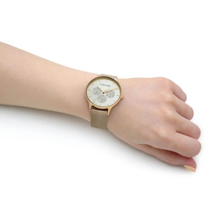 Multifunction Gold Plated Day and Date Steel Mesh Bracelet Strap Watch