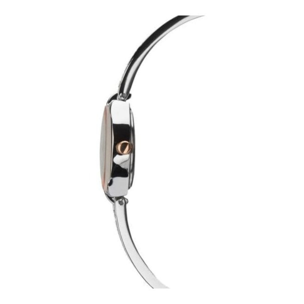 Rose Gold Case With Silver Dial & Silver Stone Set Semi Bangle Bracelet Strap Ladies Watch