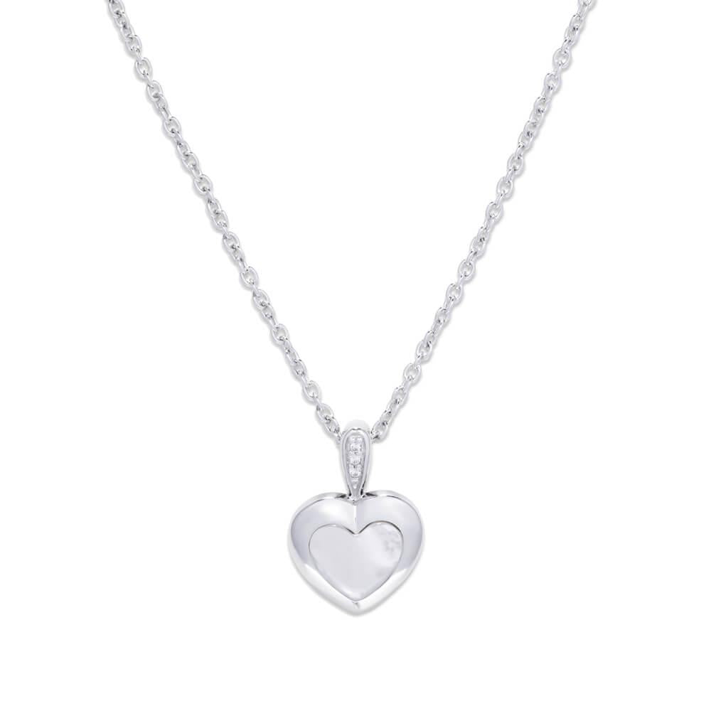 Rhodium Plated MOP & CZ Heart Pendant Necklace
