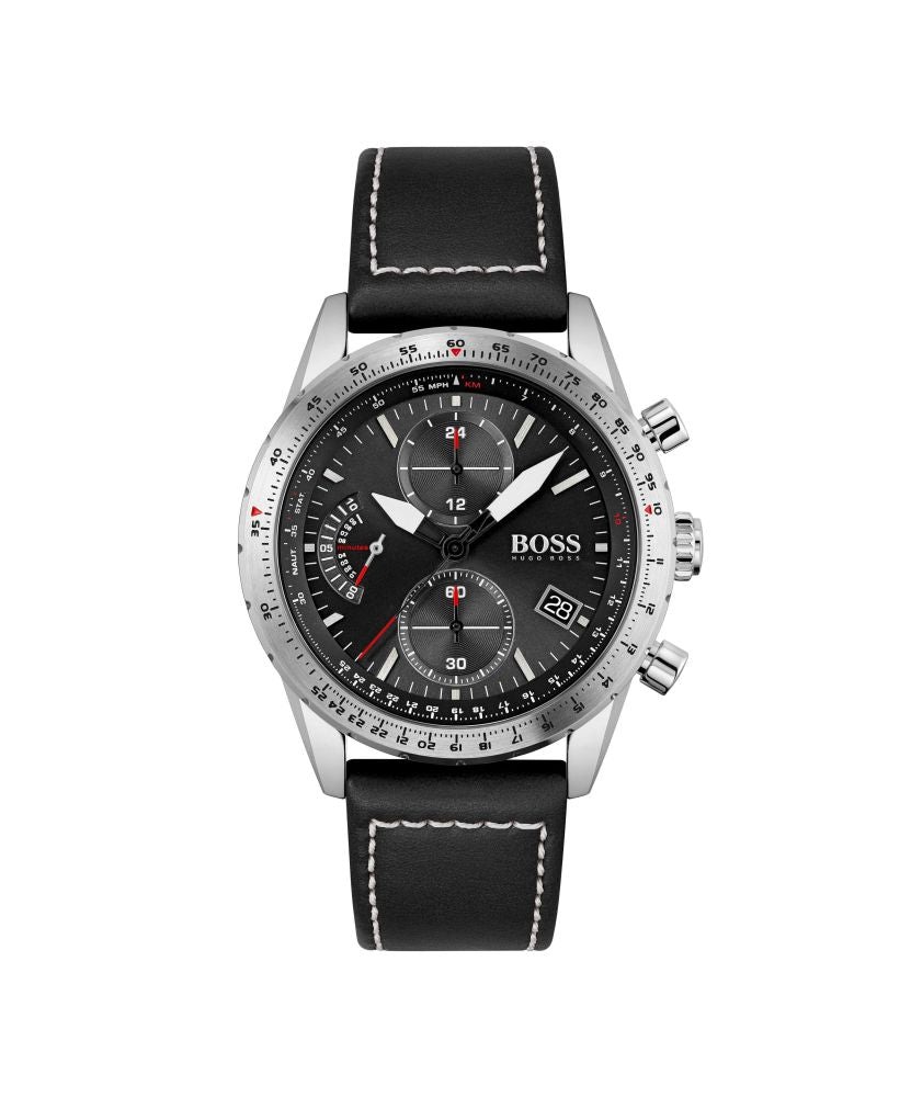 Pilot Edition Chrono Black Dial & Black Leather Strap Gents Watch