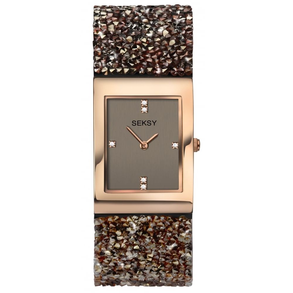 Rose Gold Plated Reactangle Grey Dial With Bracelet & Leather Strap Ladies Watch