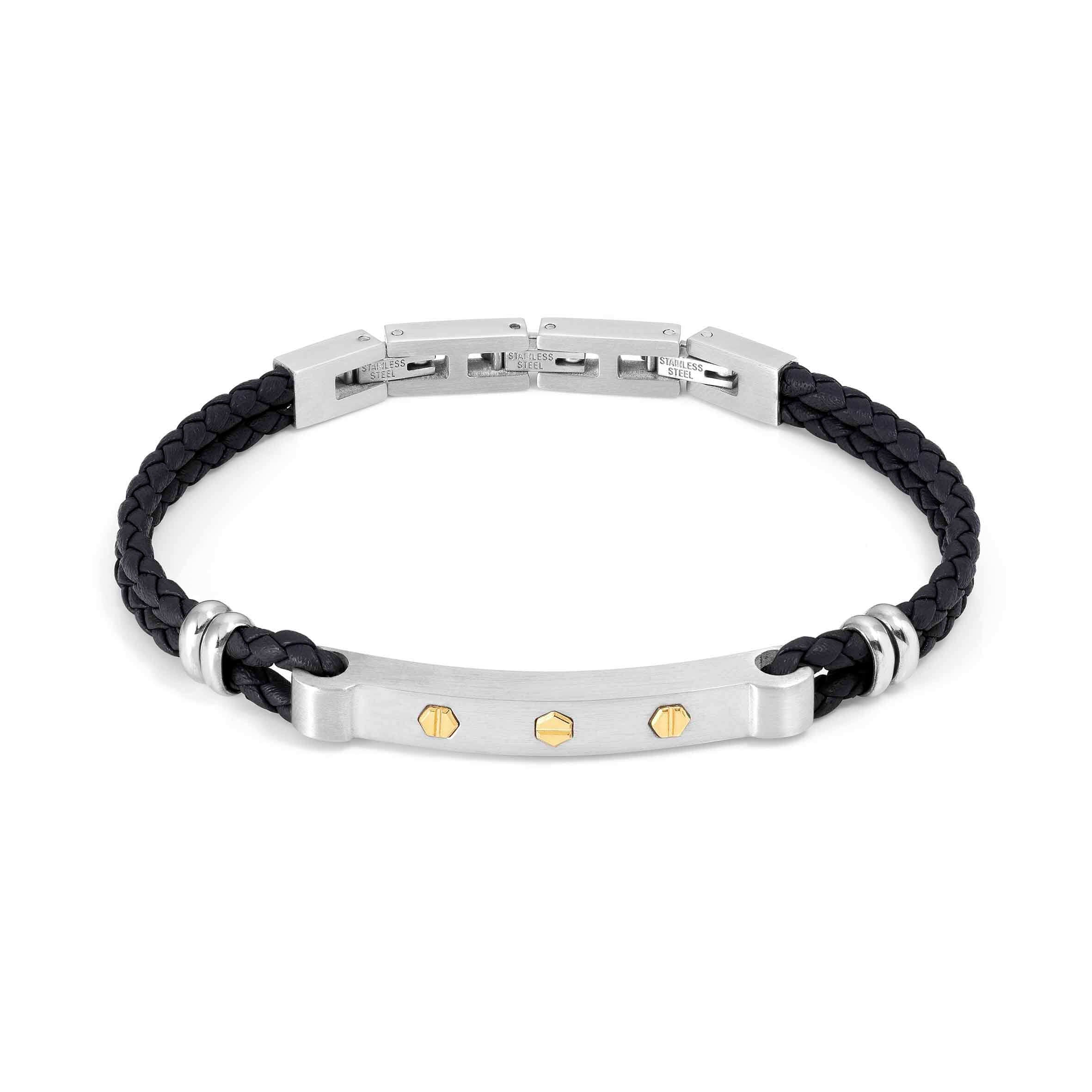 Manvision Bracelet With Black Vegan Leather & Gold Screw