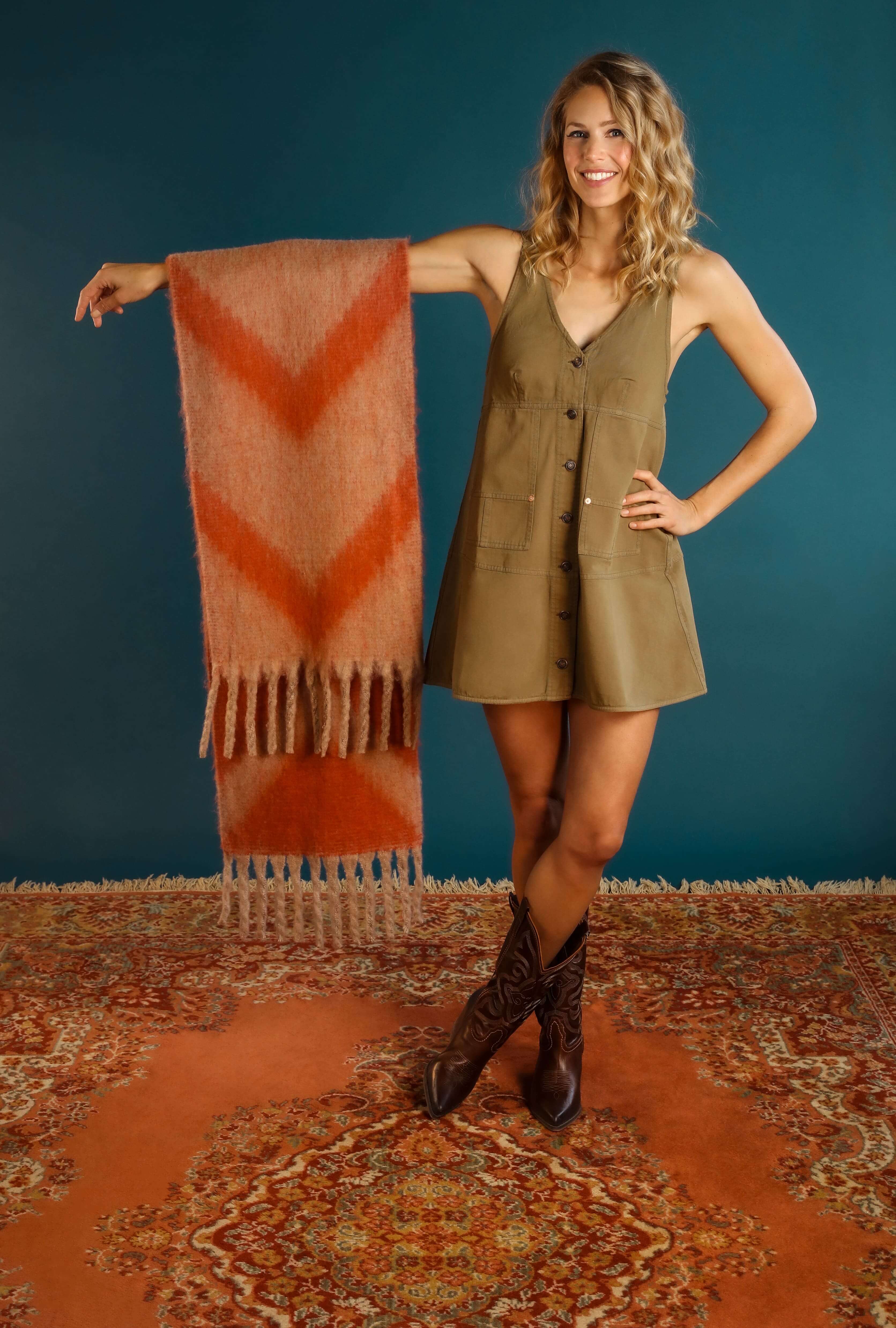 Ciara Cosy Chevron Scarf - Tangerine/Mist
