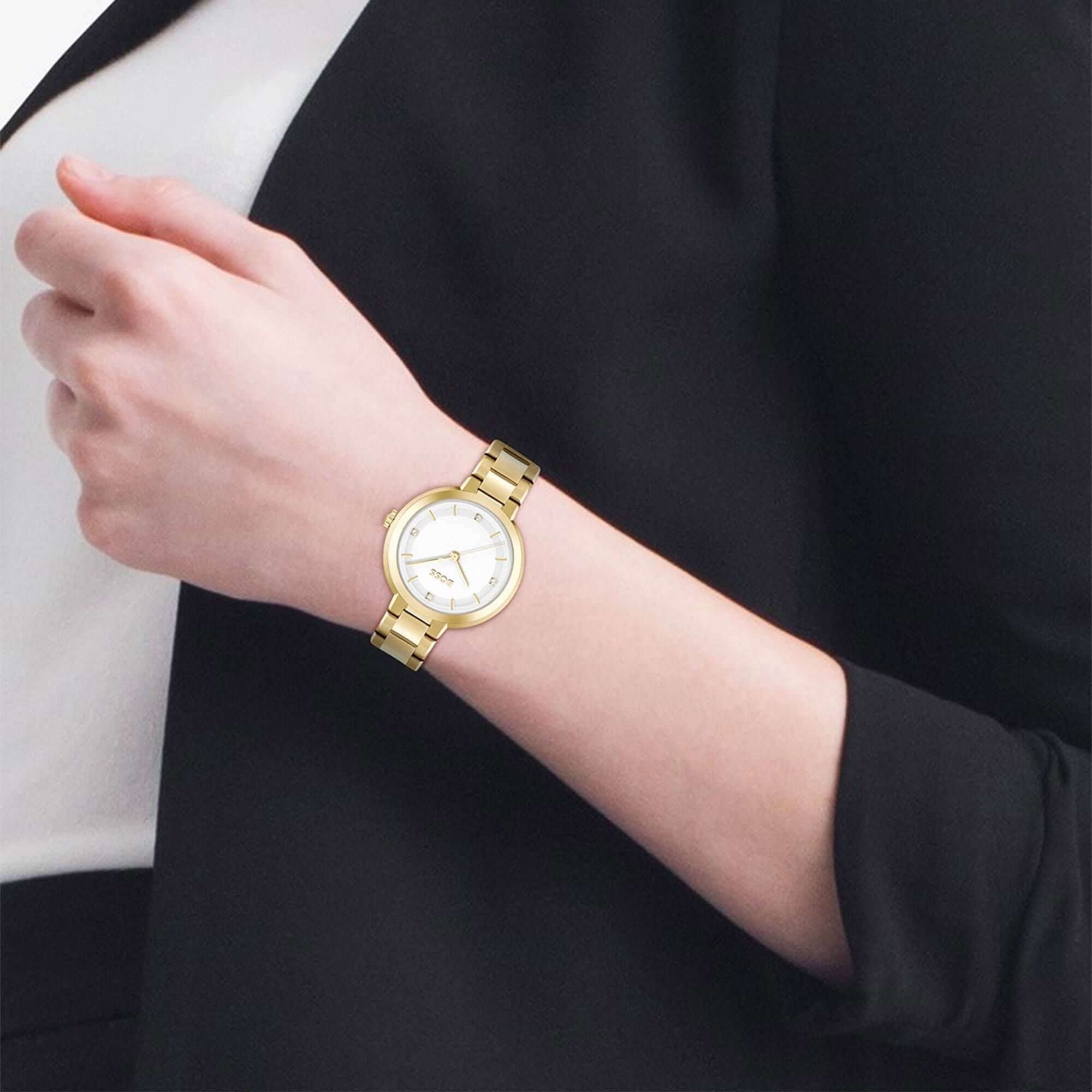 Sena White Dial With Gold Plated Bracelet Strap Ladies Watch