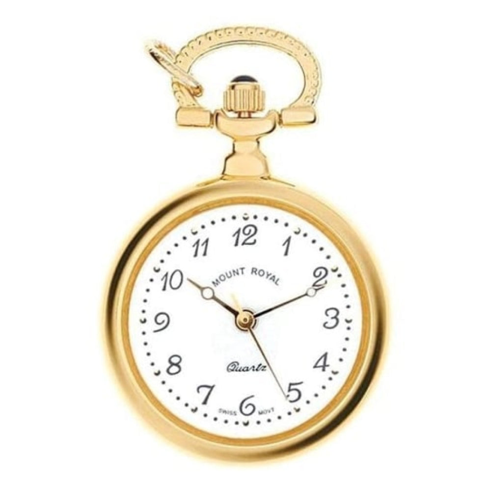 Gold Plated Open Faced Quartz Pendant Necklace Watch With Chain