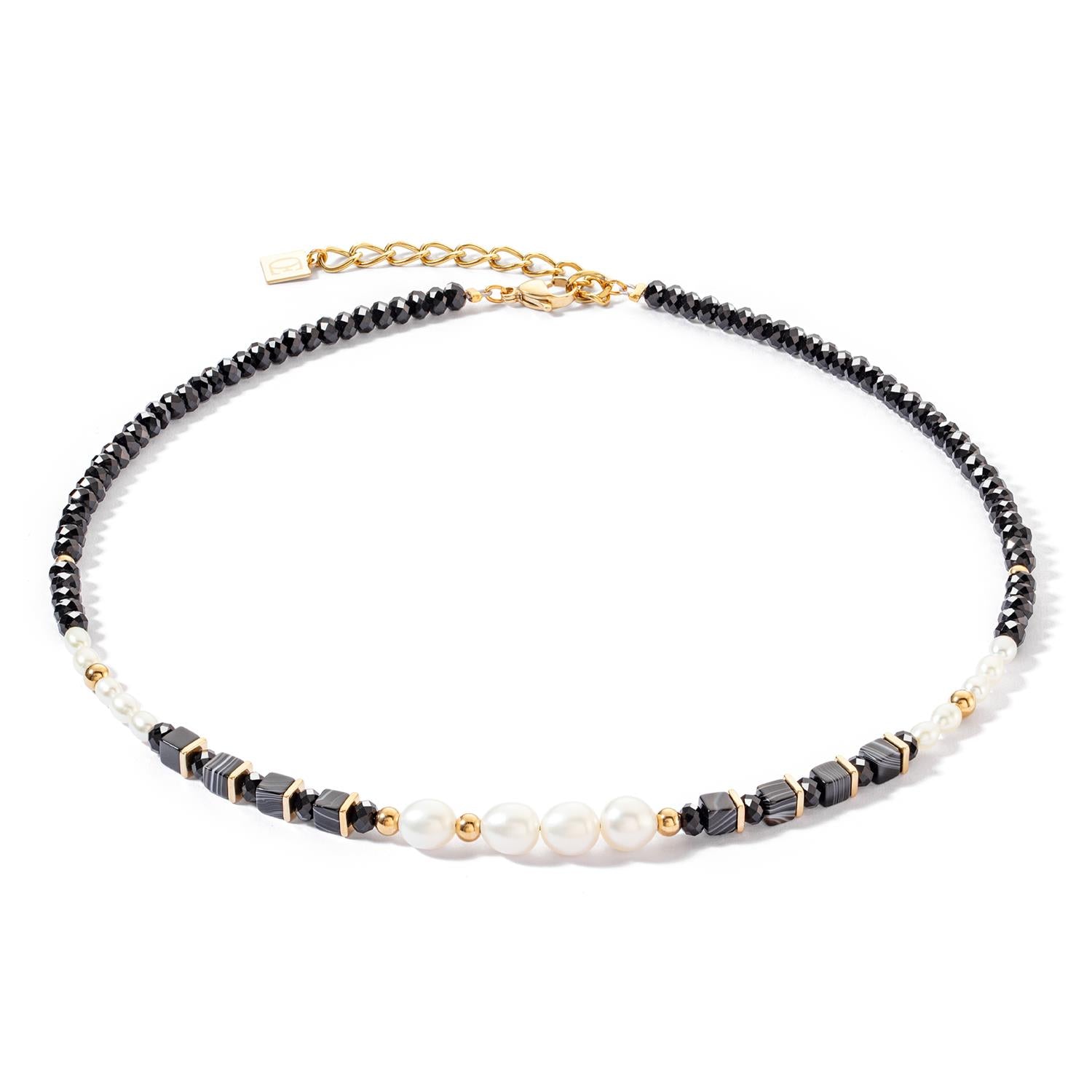 Pearls & Onyx Gold Plated Necklace