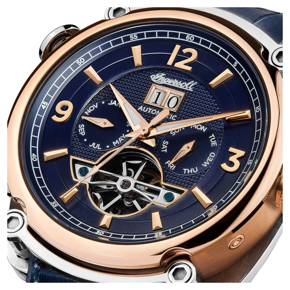 Mens The Michigan Automatic Watch with Blue Dial and Blue Leather Strap