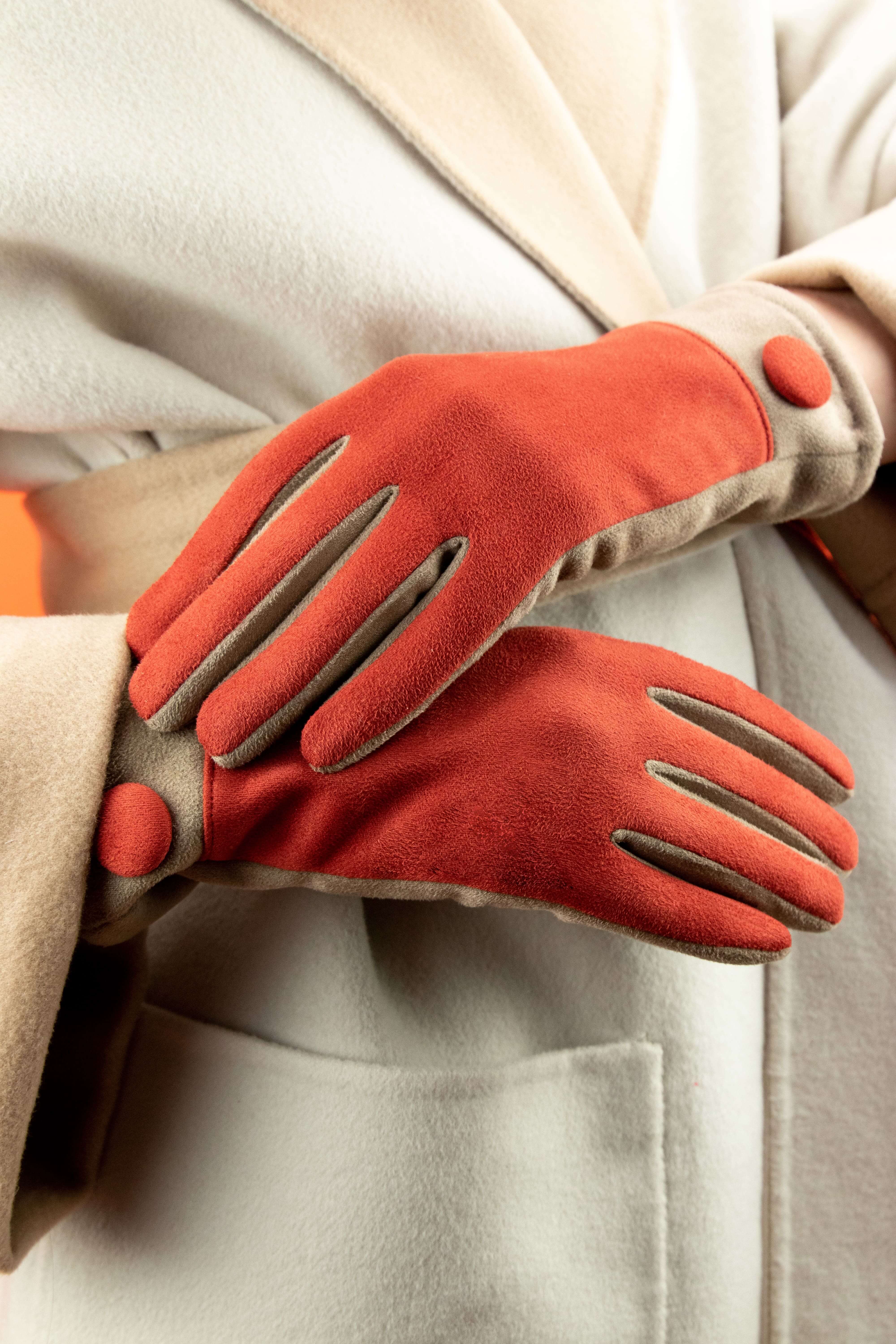 Darcy Faux Suede Gloves - Rust