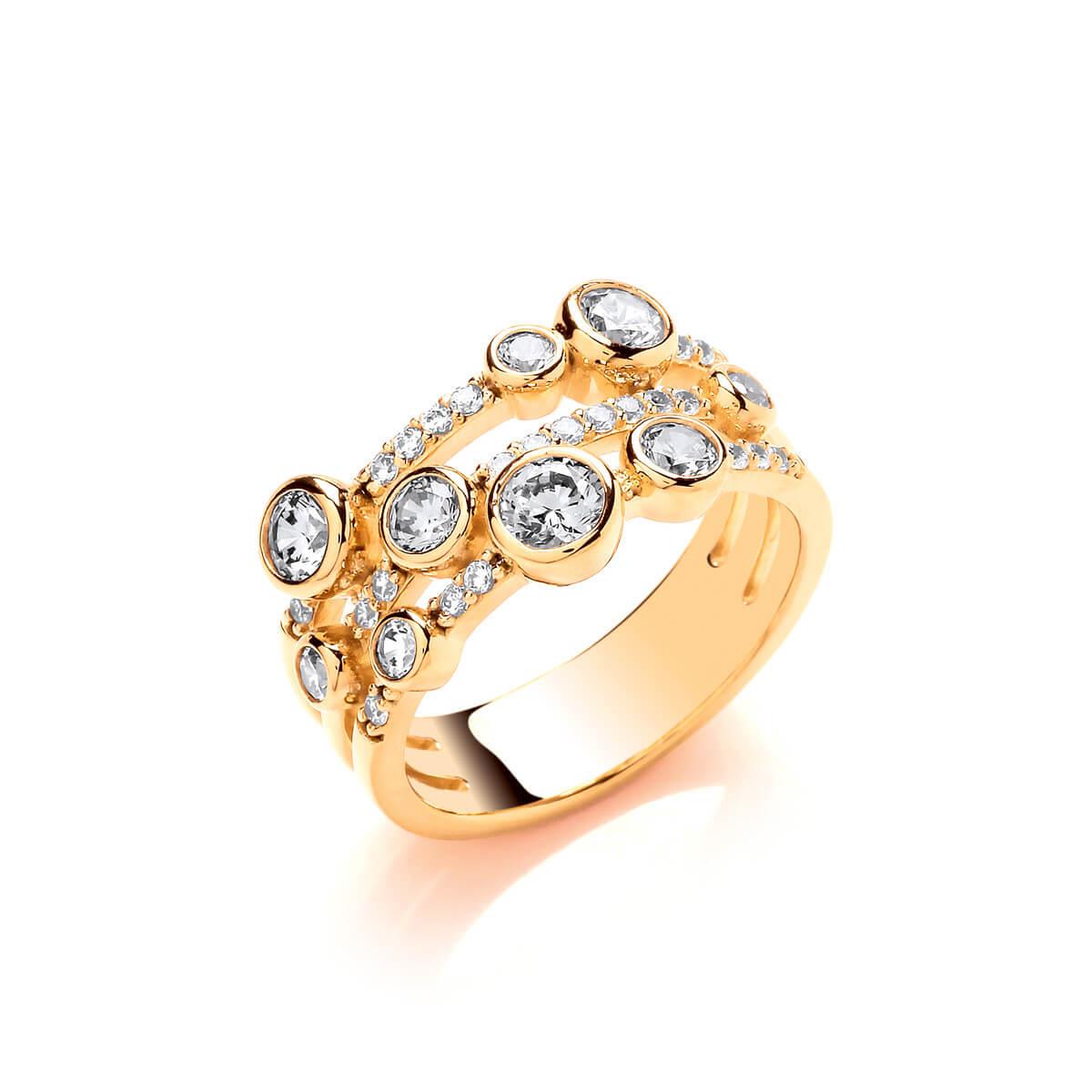 Silver, CZ & Gold Vermeil Bubbled Ring- 7/N