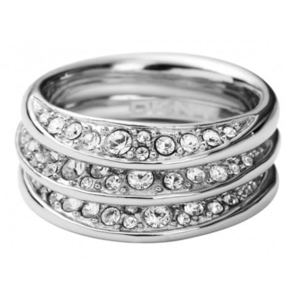 Ladies Silver Stainless Steel CZ Triple Ring Size M1/2