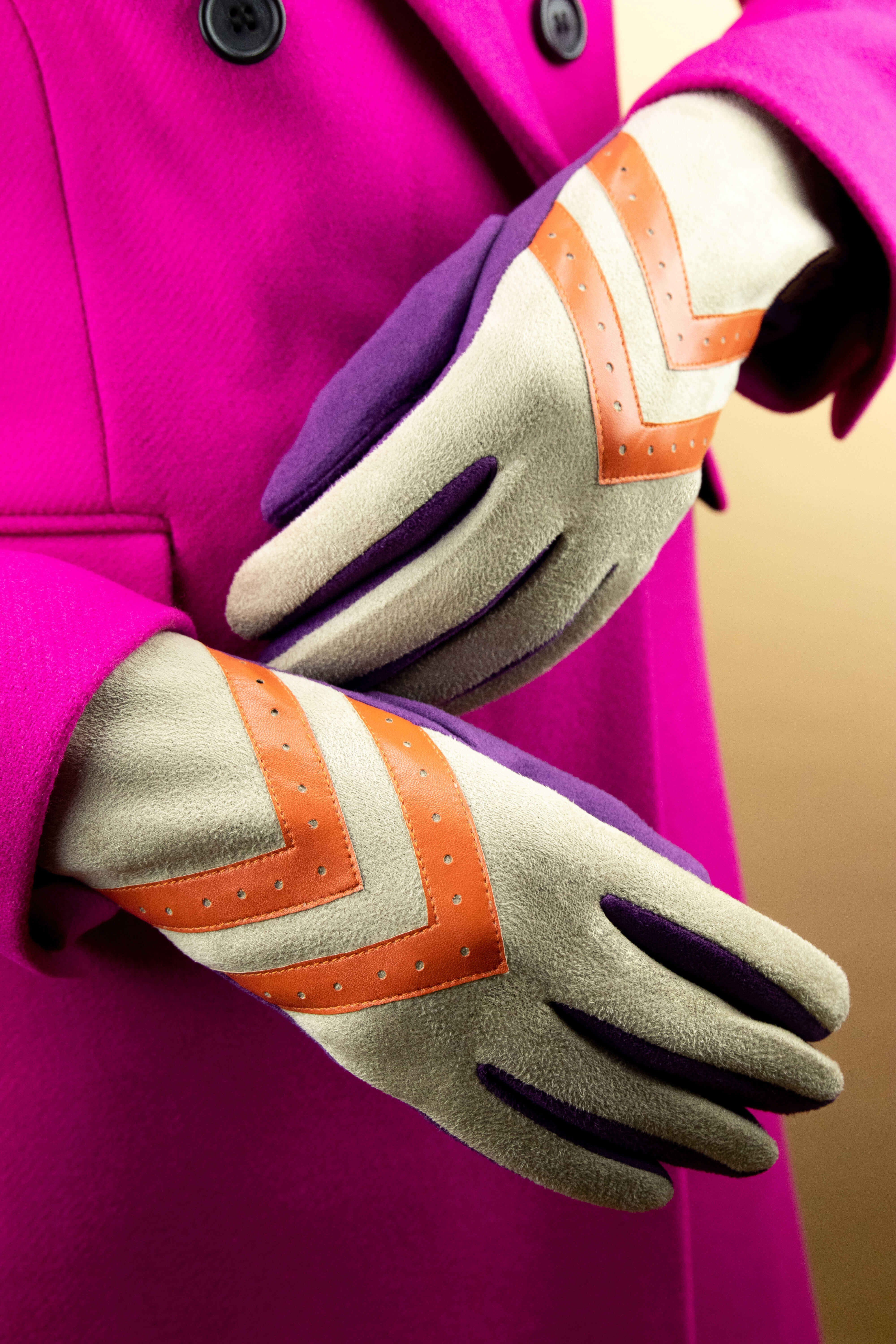 Faux Suede Gloves Ashley Chevron - Grape/Mist