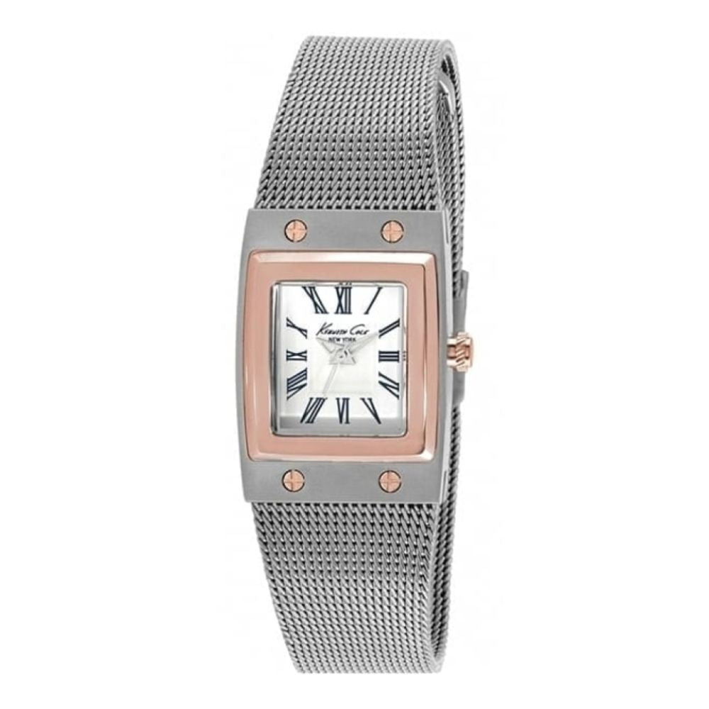 Womens Square face Chrome mesh bracelet watch