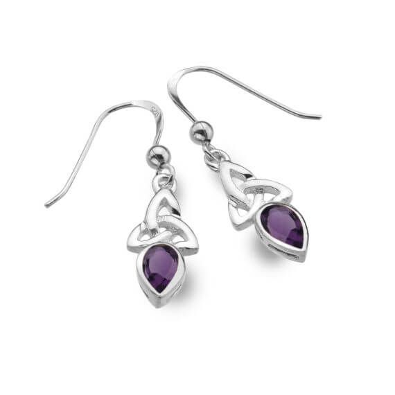 Celtic Trinity Knot & Amethyst Stone Earrings