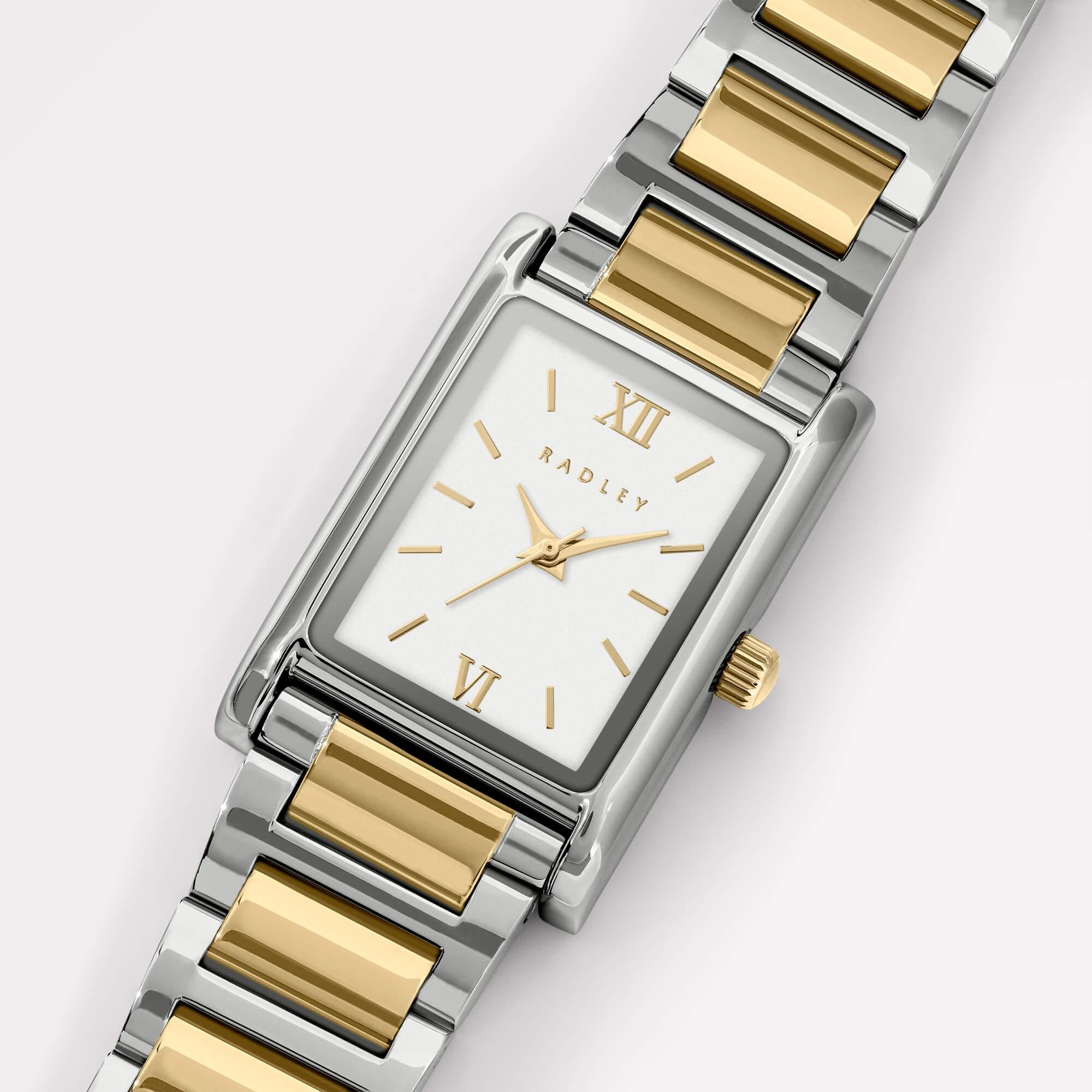 Tank Two Tone Silver & Gold Plated Bracelet Watch
