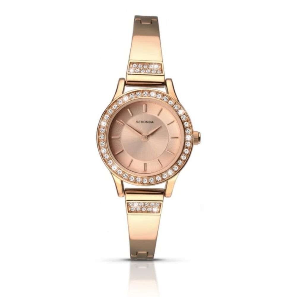 Ladies Rose Gold Crystalised Watch