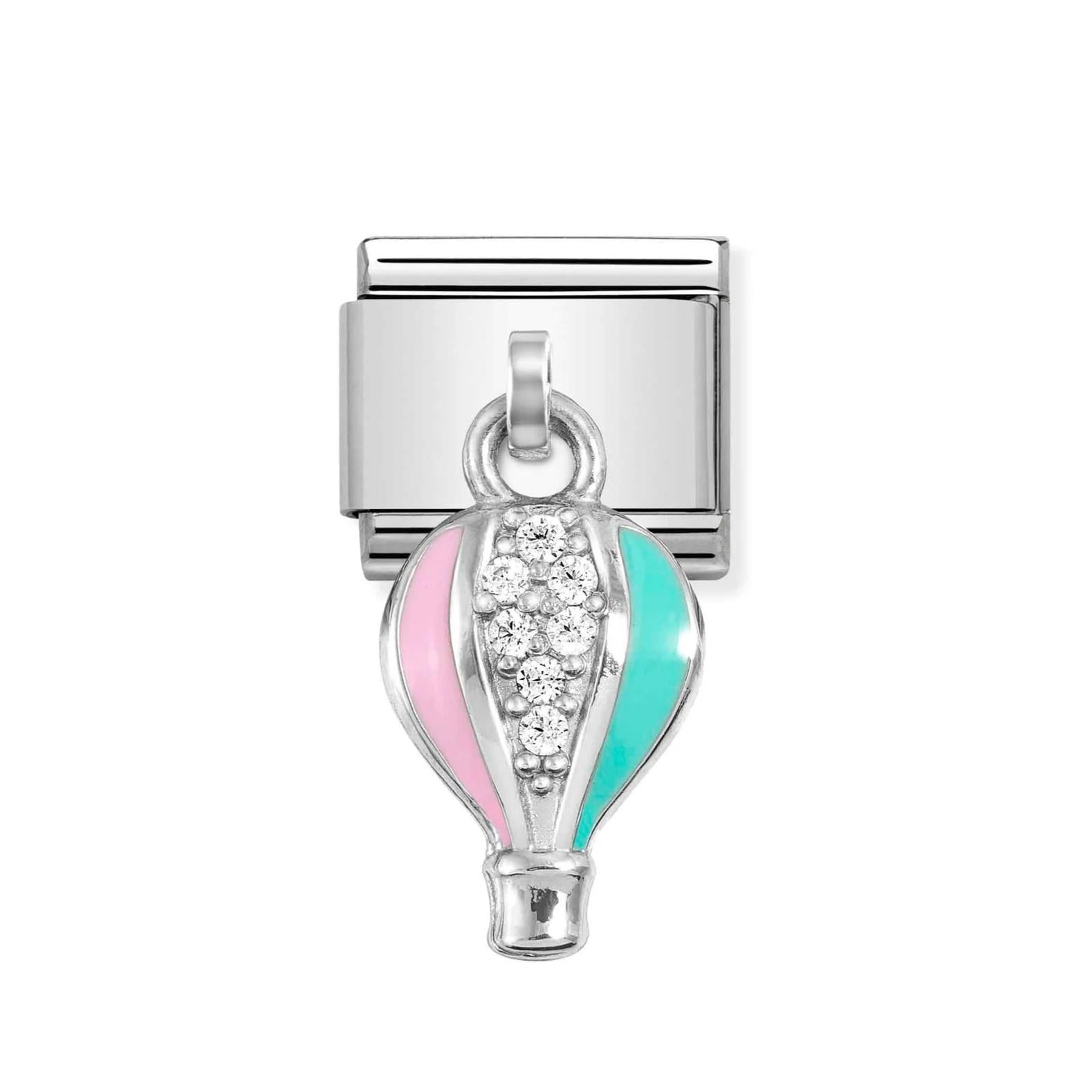 Composable Classic Hot Air Balloon Pendant Charm In 925 Silver With CZ