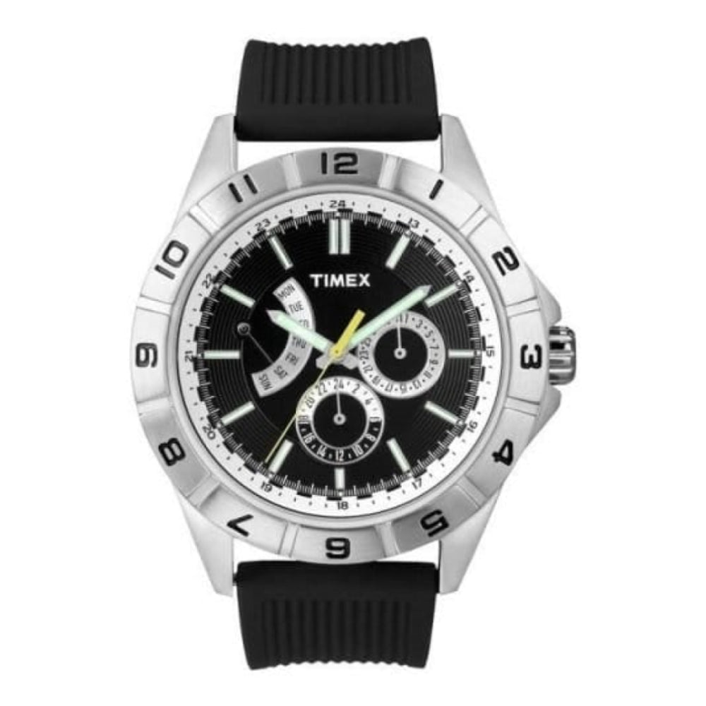 Gents Luminious Dial Hands & Black Rubber Strap Watch