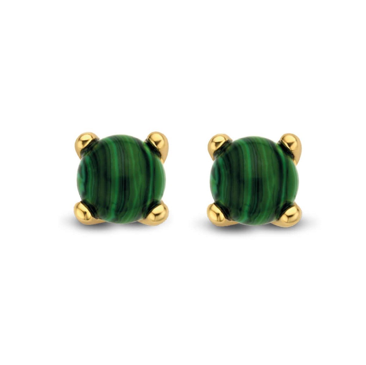 Green Stone Set Gold Plated Stud Earrings
